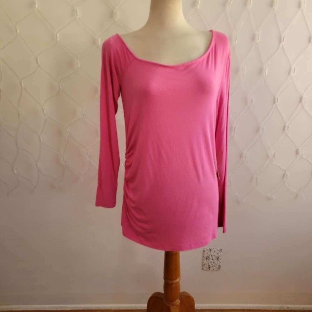 - Halogen Slinky Top • Hot Bubble Gum Pink • Pullover • Side Ruching • X-Large